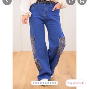BALBOA "Astana" jeans, Leopard print trim at the waistband‎ and cargo pocket (S)